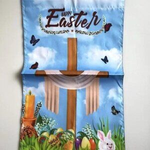 HAPPY EASTER CROSS EGGS BUNNY CHICK CANDLE GARDEN FLAG HOME DECOR
